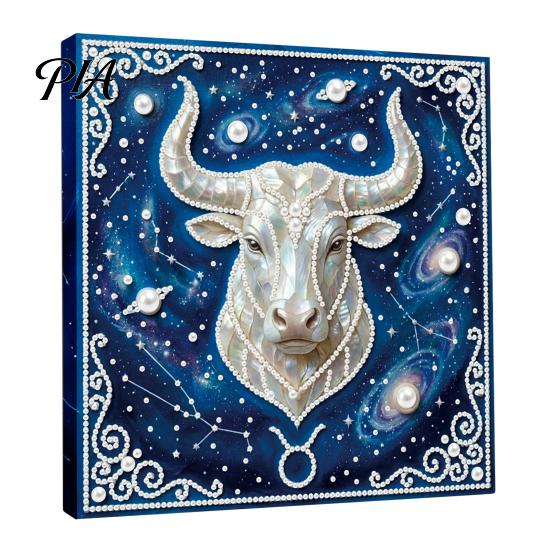 Beginners Faux Pearl Painting Kit DIY Kit, 12 Constellation Rhinestone Art Set for with Wooden Frame Adults Beginners, Handmade Fake Wall Decoration