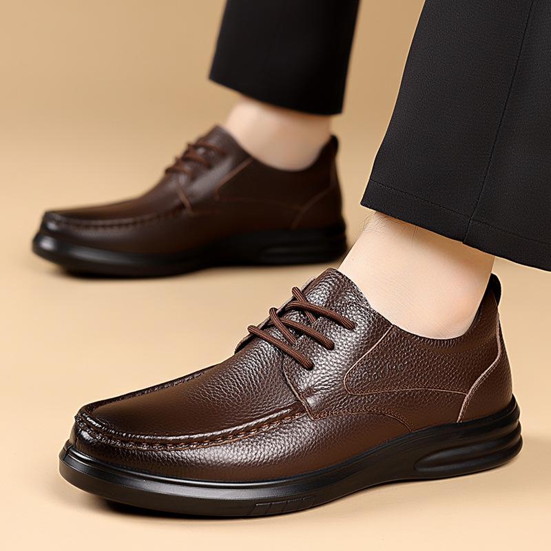 2026 Men's Business Genuine Leather Shoes Men Soft Comfortable Casual Walking Shoes Cowhide Male Lace-Up Anti-Slip Flat Footwear