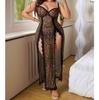 European Sexy Leopard Print Semi-Sheer Spaghetti Strap Long Dress Set