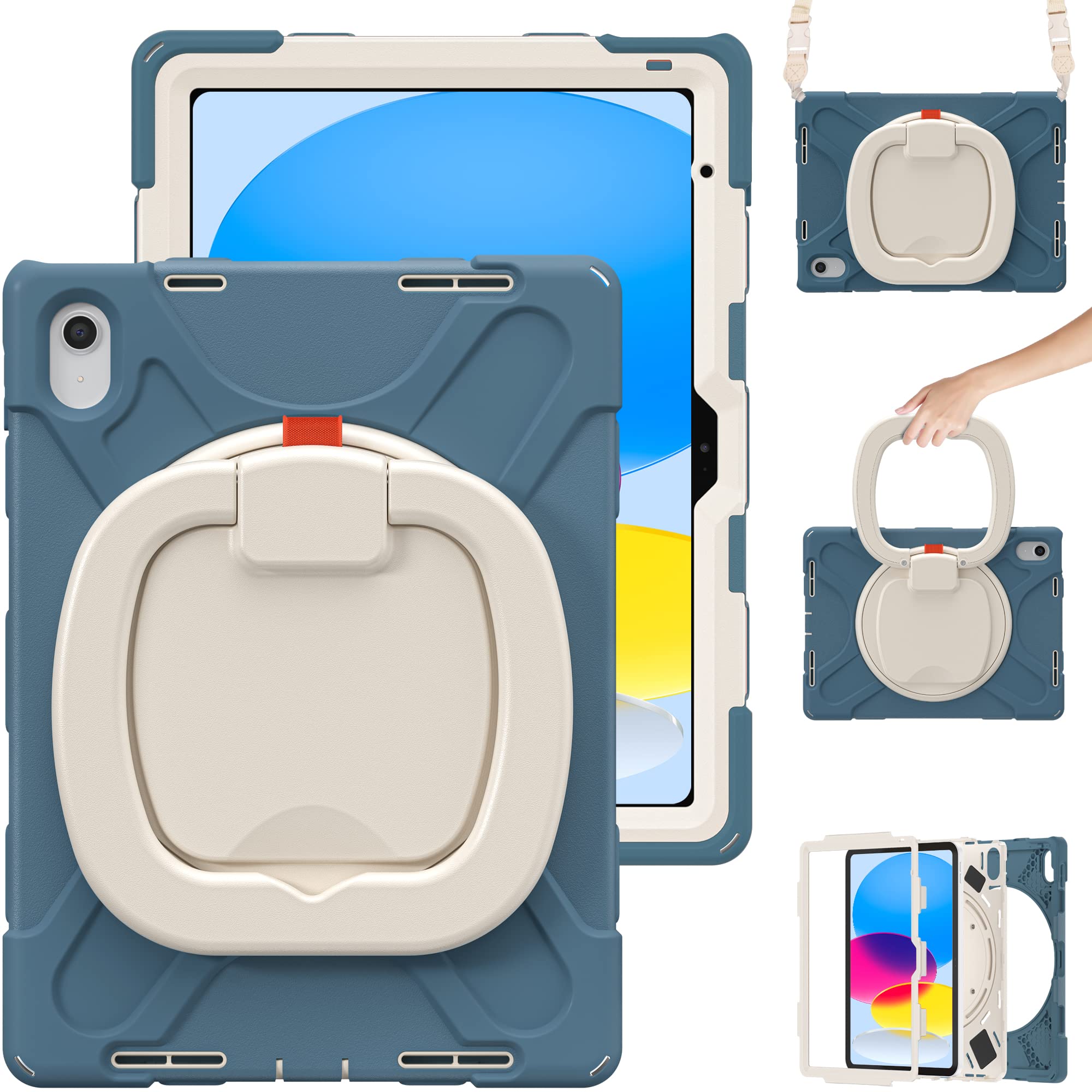

Moogukadan iPad 10 (10-е поколение) 2022/iPad 11 (А16) 2025 (11-е поколение) Чехол с плечевым ремнем, ремень с поворотом на 360°, подставка, держатель для карандаша, MI