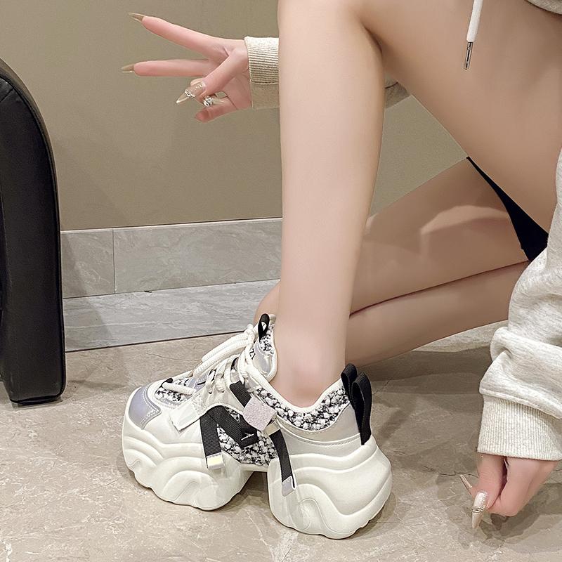 Fashion New Fashion Mesh Breathable Chunky Women's Sneakers Casual Lace Up 7CM Heightening Sports Shoes Comfortable Ladies Running Shoes