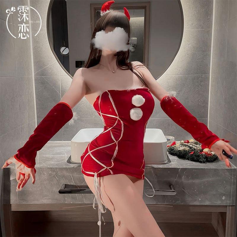 Sexy Lingerie Christmas Hip Tight Uniform Sweetheart Pure Desire Sexy Tube Top Velvet New Suit