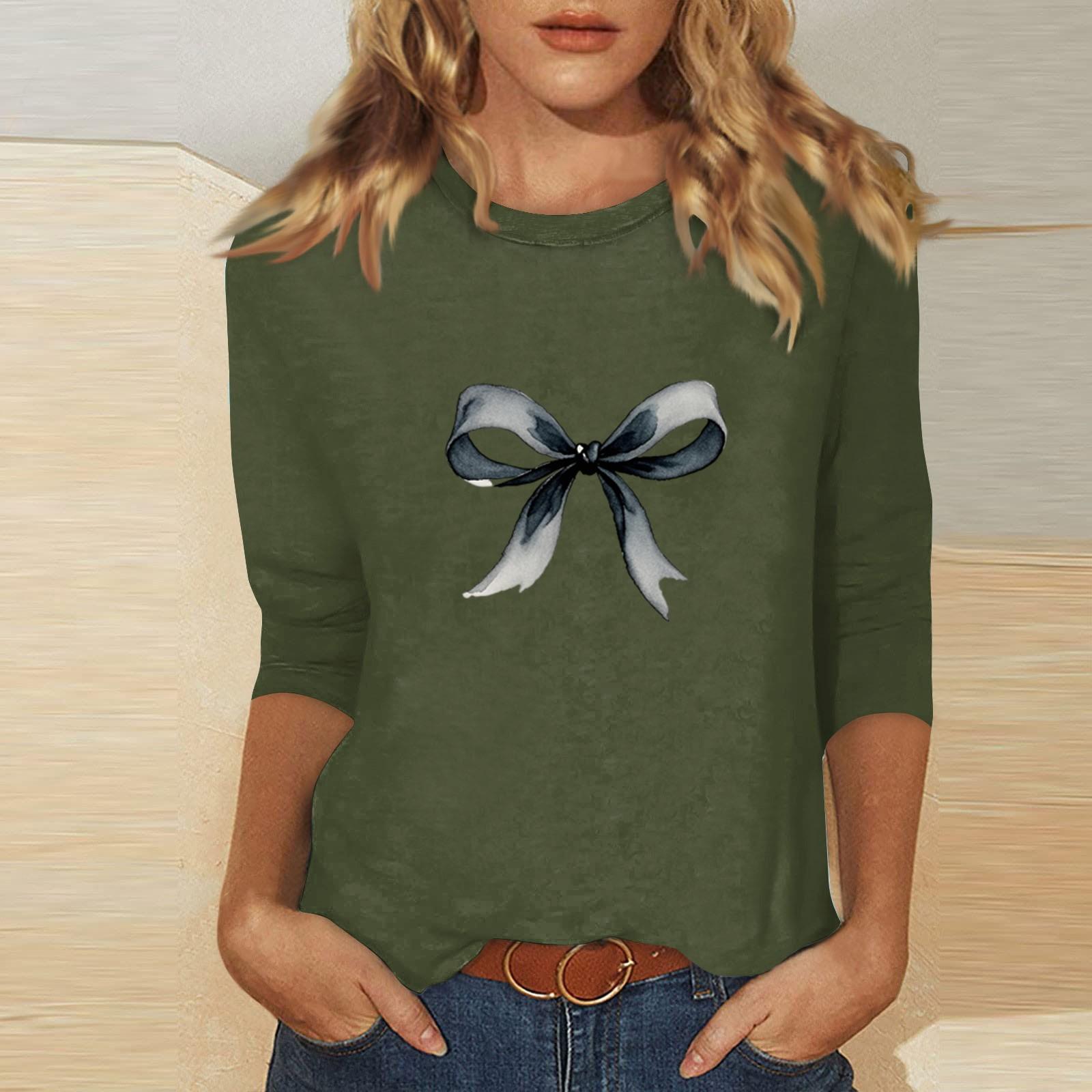 

Женский топ с принтом и круглым вырезом, рукавом 3/4 M