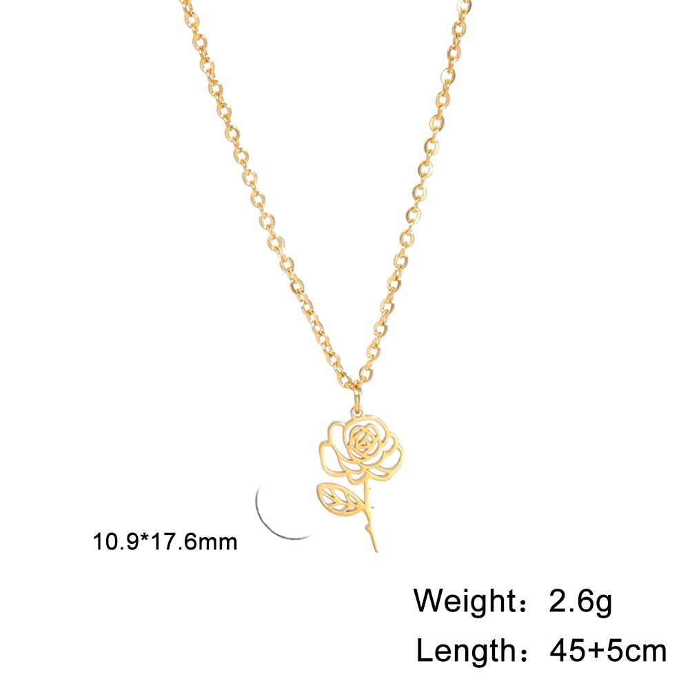 Stainless Steel Birth Month Flower Necklace Snowdrop Daisy Rose Pendant Neck Chains Trendy Jewelry Birthday Gift