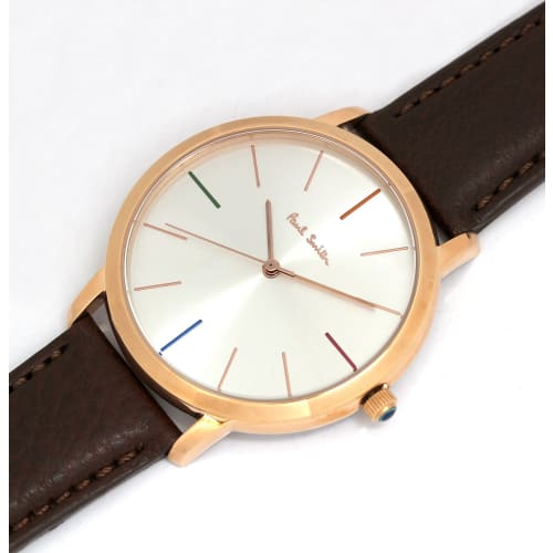PAUL SMITH Men's MA Watch with Leather Strap, Silver/Pink Gold/Brown, P10053