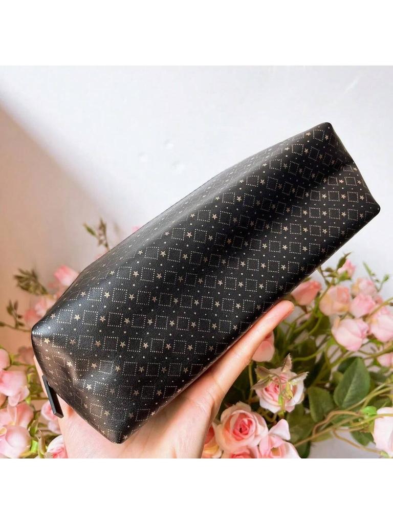 Luxus YSL Blumen-Clutch - Schwarzer Sternenprint Make-up Tasche für Damen, Geräumig & Wasserdicht, Elegantes Geschenk für Feiertage & Feiern