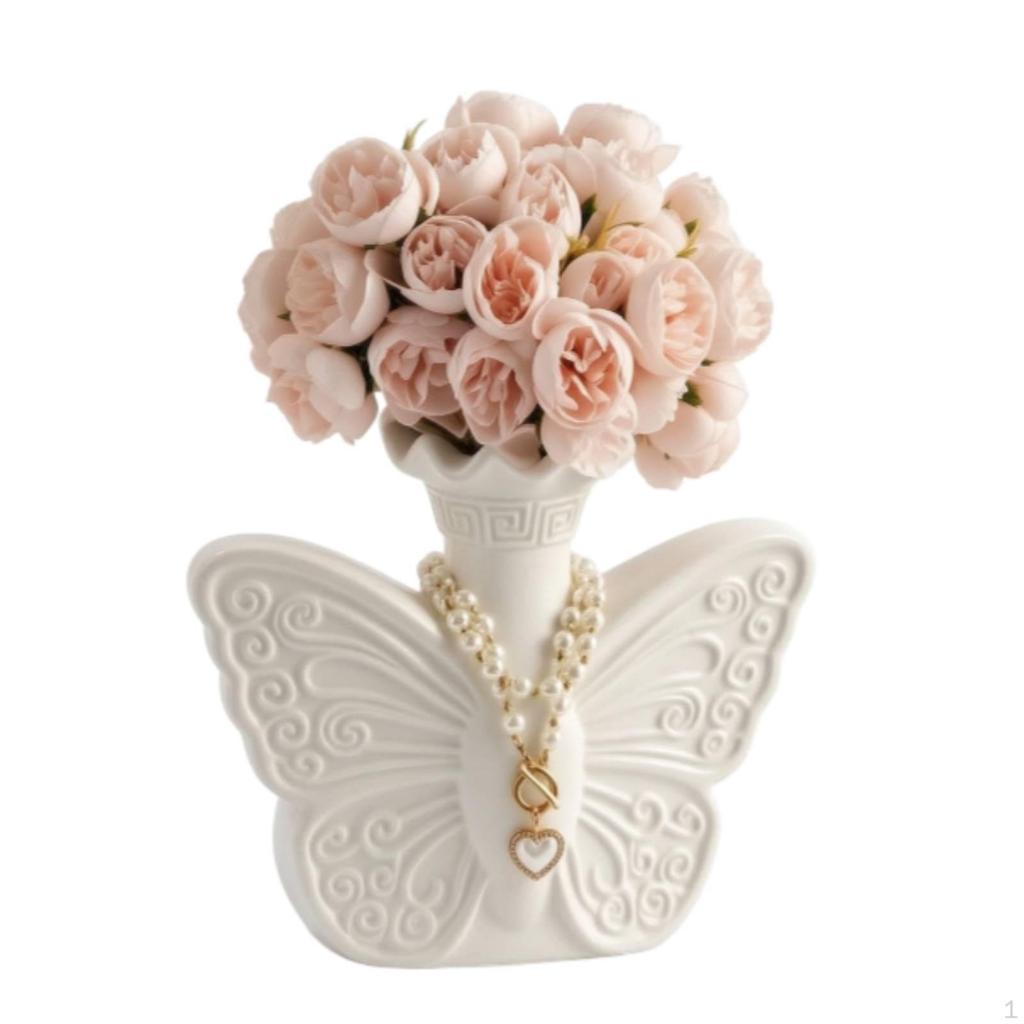 Butterfly Vase Unique with Pearl Necklace Sculptural Flower Holder for Decorators, Florists,