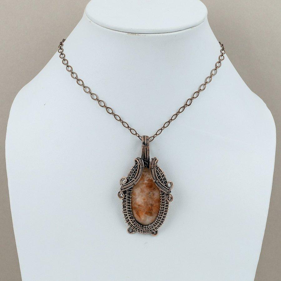 Sunstone Handmade Copper Wire Wrap Jewelry Pendant 2.76" C5s04