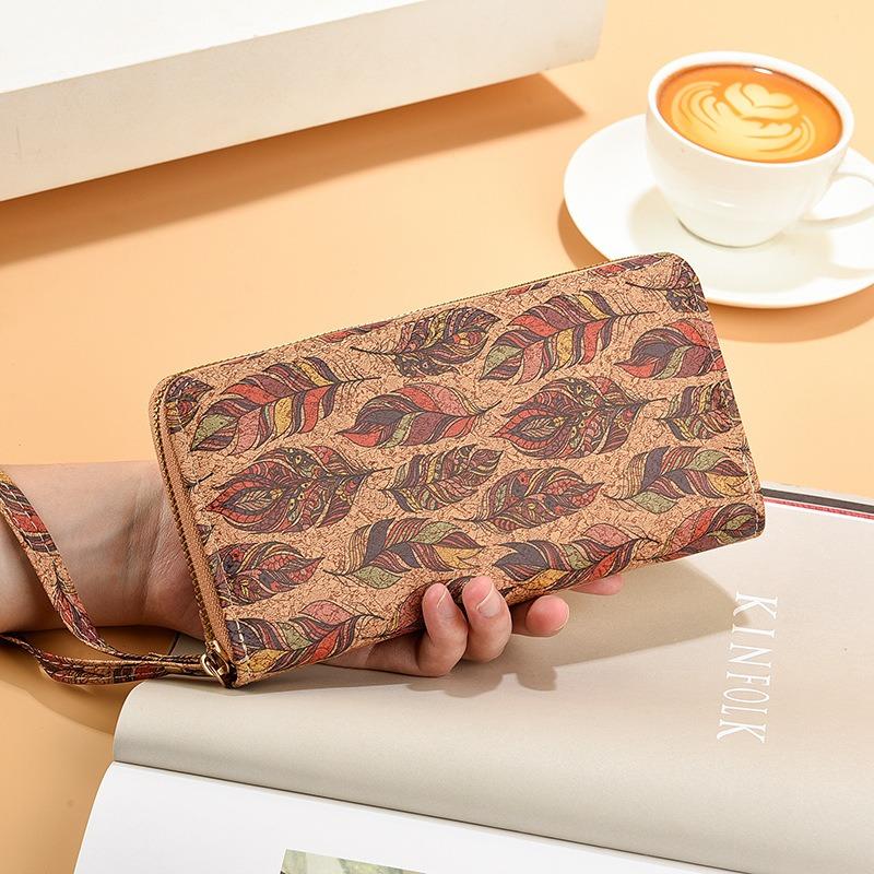 Cross-mirror cork grain wallet Long ciphertext zipper wallet Mobile phone bag single zipper wallet 1599₽