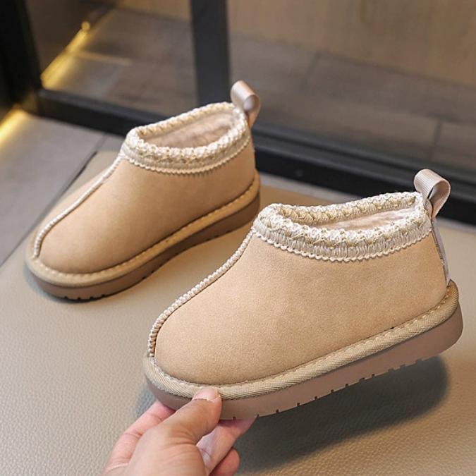 

Fashion Winter Kids Cowhide Suede Snow Boots Toddler Fur Slippers Baby Shoes Ultra Mini Girls Boy Low-top Warm Boot 36-22.5CM бежевый