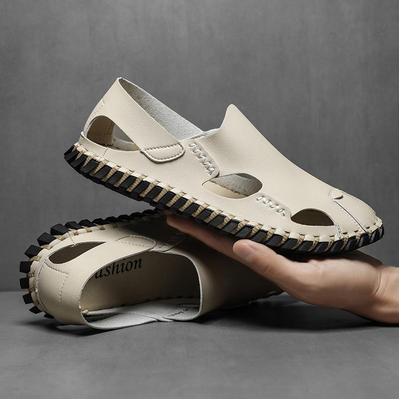 Fashion Hollow Out Leather Commute Casual Driving Shoes Quality Classic Baotou Sandals Summer Outdoor Walking Breathable Men's Sandals