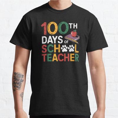 Men Fashion Casual Short Sleeves 100th Day of School Teacher Design with Paws and Pencil Tops Aesthetic Vintage Oversized T-shirts
