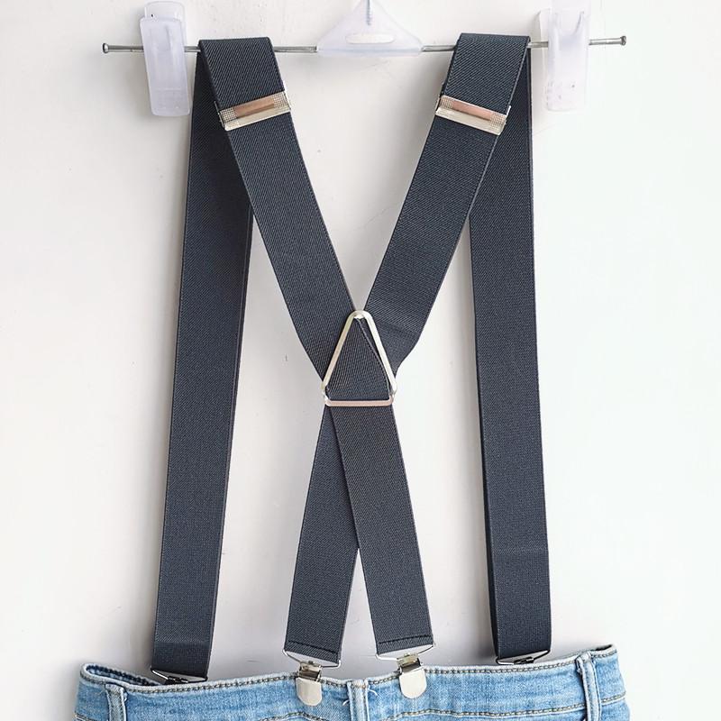 Suspenders for Men Wide X Back With 4 Strong Hooks 2.5cm Women's Pants with Adjustable Elastic Trouser Braces Straps grey