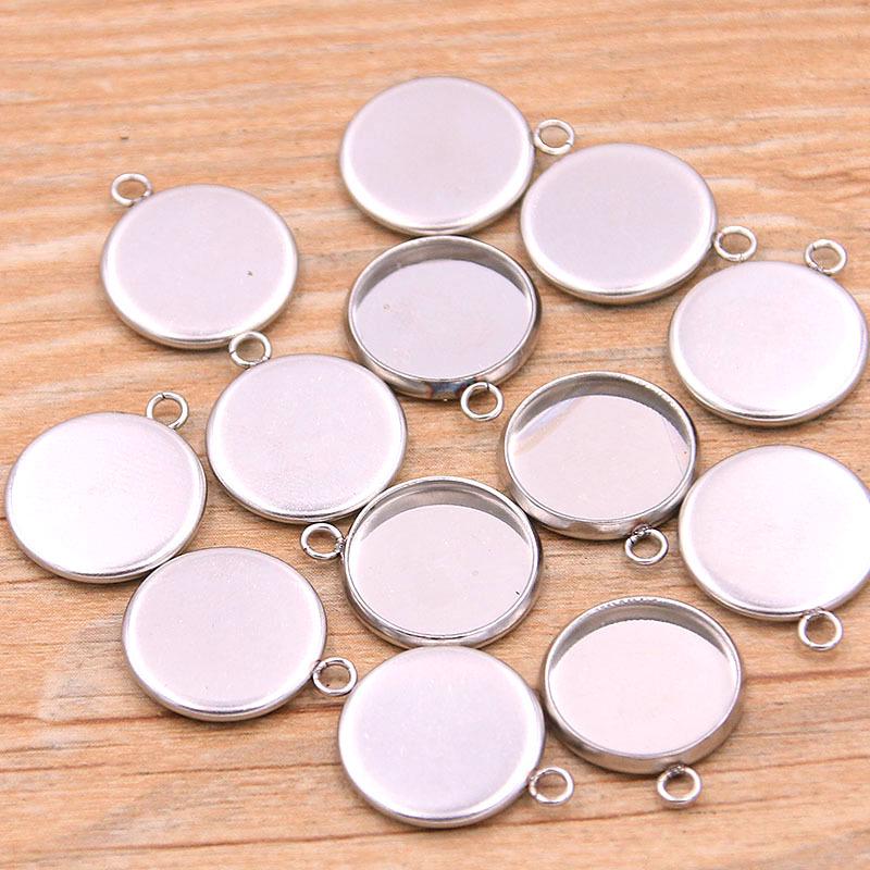 10-30mm Stainless Steel Round/Rectangular Gem Base Tray Pendant Connector