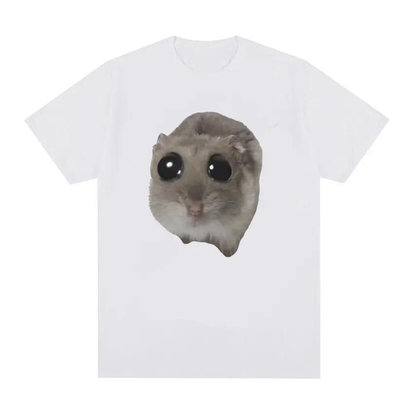 Funny Sad Hamster Meme Cry BiG Eye Cute Mouse  T Shirt Men Women Casual Short Sleeve T-shirts Tops 100% Cotton Oversized T-shirt