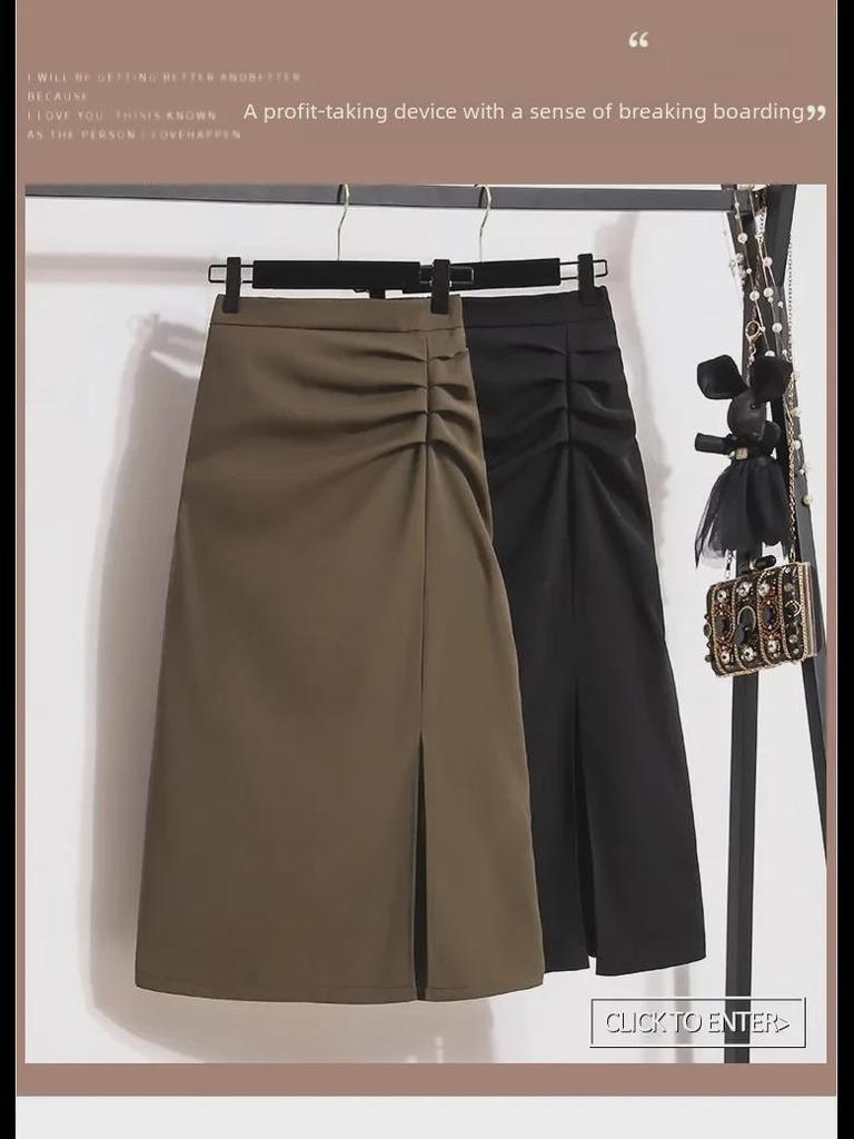 Hochwertiger schwarzer Schlitzrock für Damen – mittellang, hohe Taille, schmale Passform für Frühling und Herbst 2024