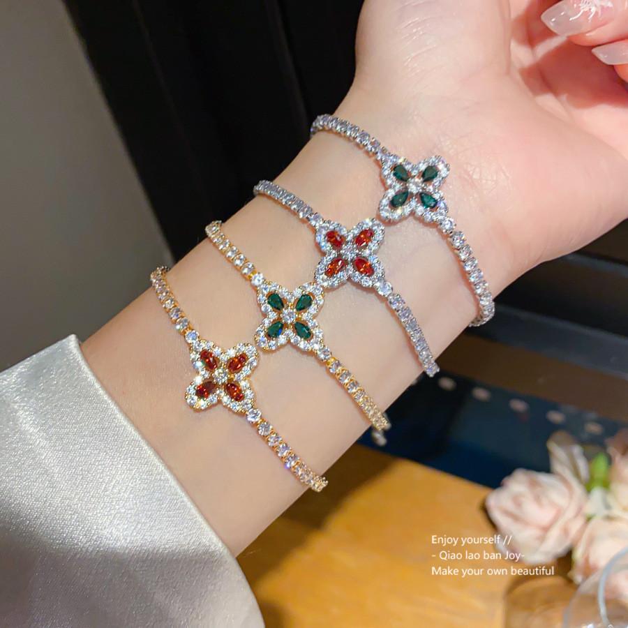 Pulseira de Joias Florais Com Pedras de Zircônia Para Presente de Mulher