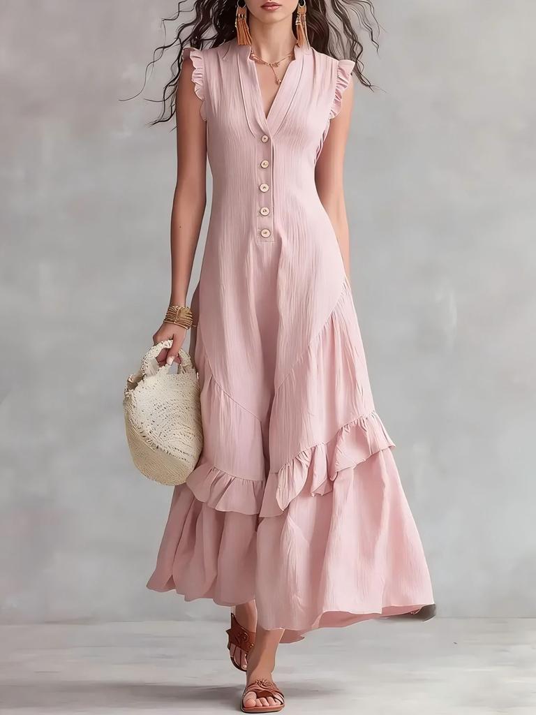 New Summer Arrival Elegant and Minimalist Asymmetrical Cotton-Linen Sleeveless Dress for Women
