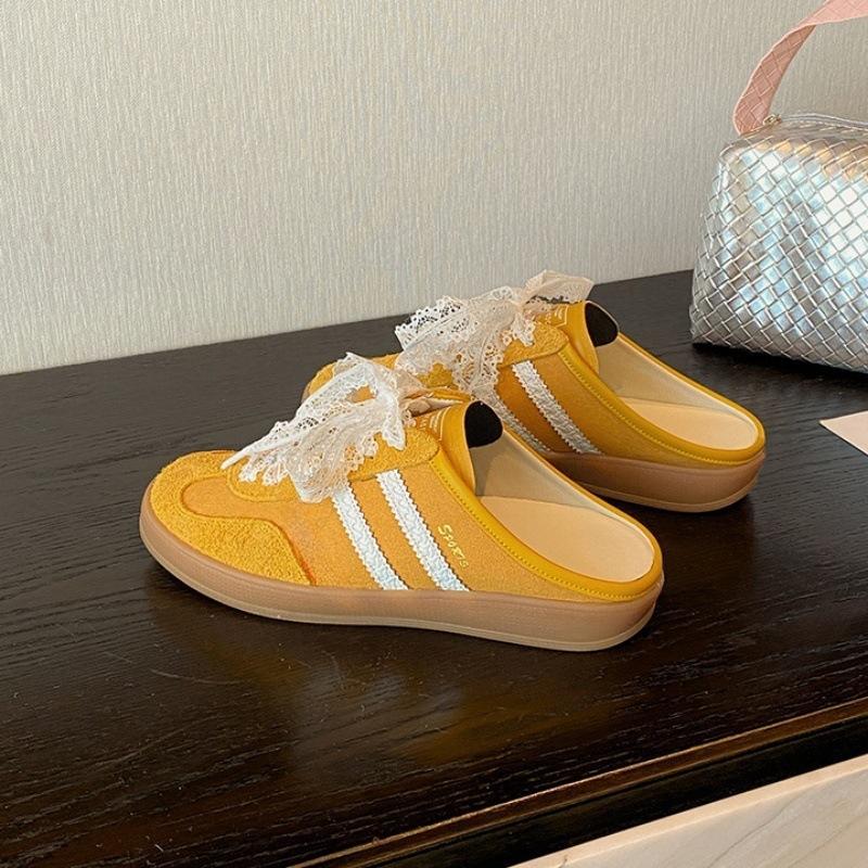 Leder Deutsche Trainingsschuhe für Damen 2025 Frühling und Sommer neu Retro vielseitig lässige Sportschuhe Baotou Einschlupf und Halbslipper zum Ausgehen