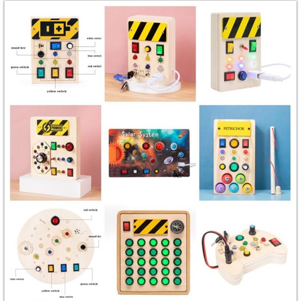 Wooden Toy LED Switch Analog Circuit Board Busy Board Montessori Teaching Aids, Early Education Educational Toys Montessori