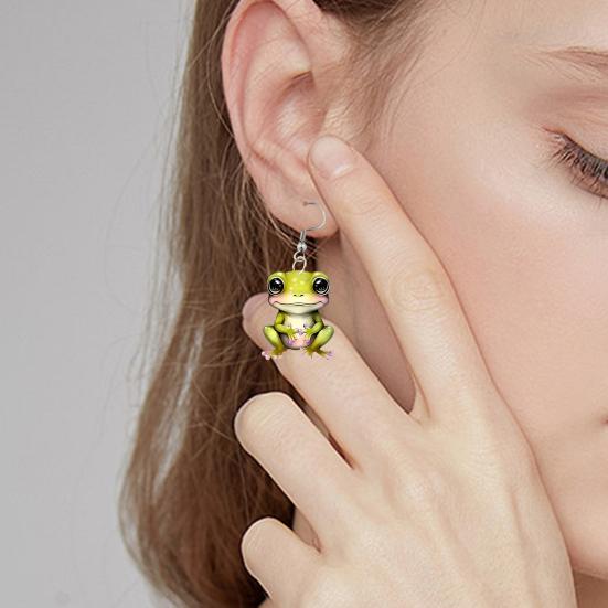 Frog Pendant Dangle Earrings 2D Acrylic Frog Pendant Earrings Cartoon