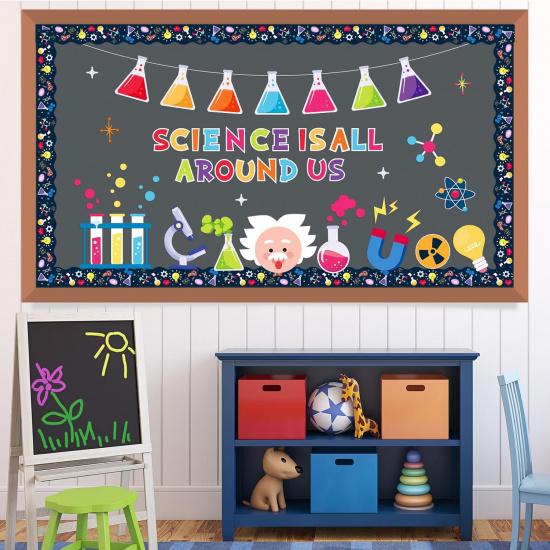 67Pcs Science Bulletin Board Decoration Science is All Around Us Classroom Decor Chemistry Lab Apparatus Paper Cutouts for Back to School Home