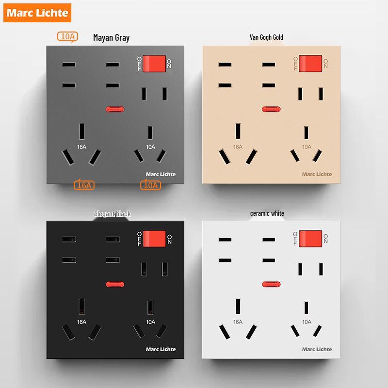 86-Type Concealed 16A High-Power AC Wall Socket with 10A Two/Three-Pin Plug and Switch