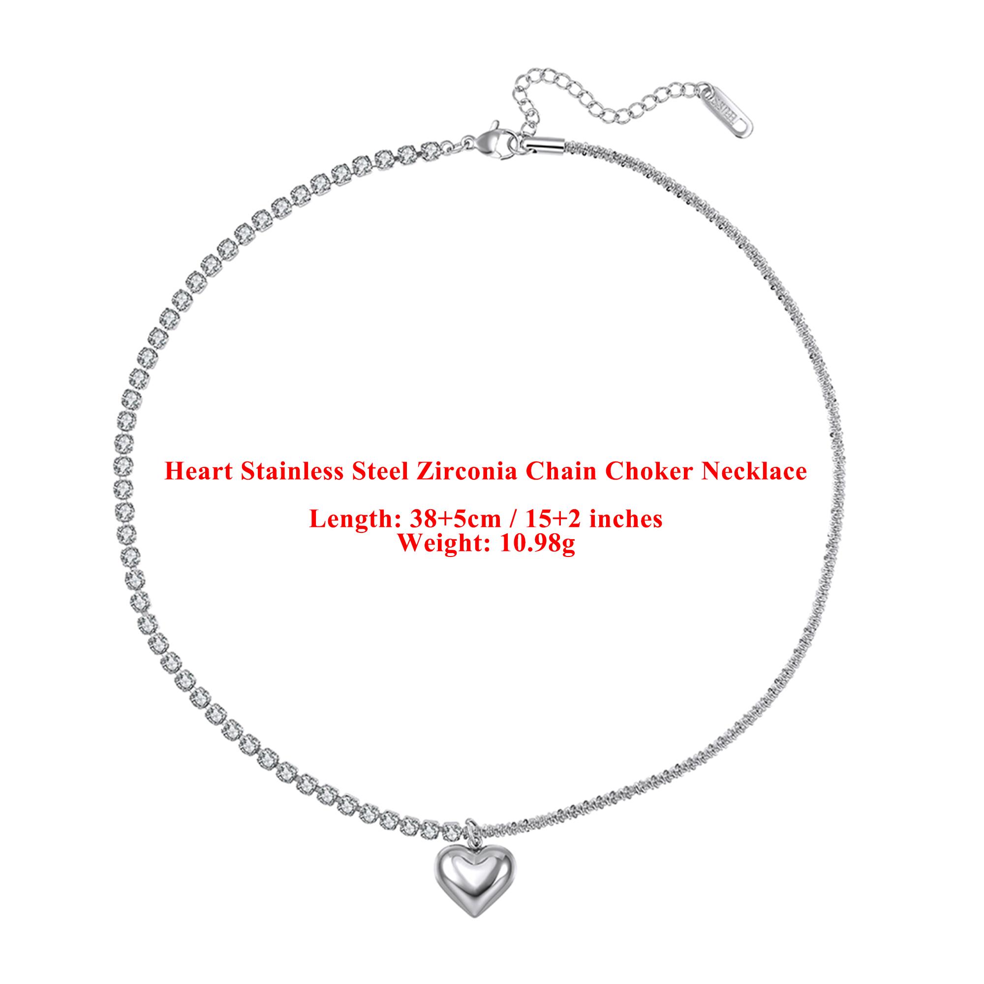 

EFFIE QUEEN Stainless Steel 18k Gold Heart Style Oval Cut Zirconia Chain Choker Necklace Romantic Jewelry for Women Gift STKN14 срібний