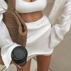 New Summer A-Line Satin Mini Skirt For Women White Skirts With Lace Trim Waist