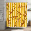 Yellow Striped Shower Curtain With Leaping Leopard Pattern Bathroom Decor For Home Decoration