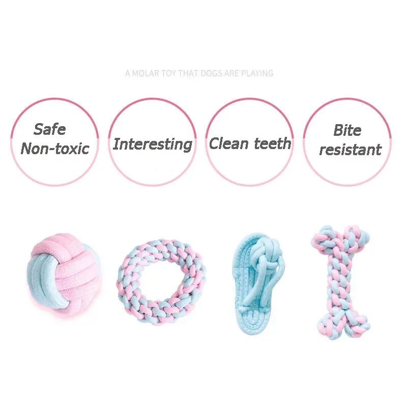 JUSTINLAU Pet Toys Anti-bite Teeth Cleaning Toys Pink Blue Mini Ball Cotton Knot Tooth-grinding Toys for Dogs Home Pet Supplies