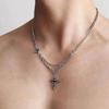Hiphop Punk Long Cross Necklace for Women Men Double Layer Chain Gothic Jewelry Halloween Gift Trendy