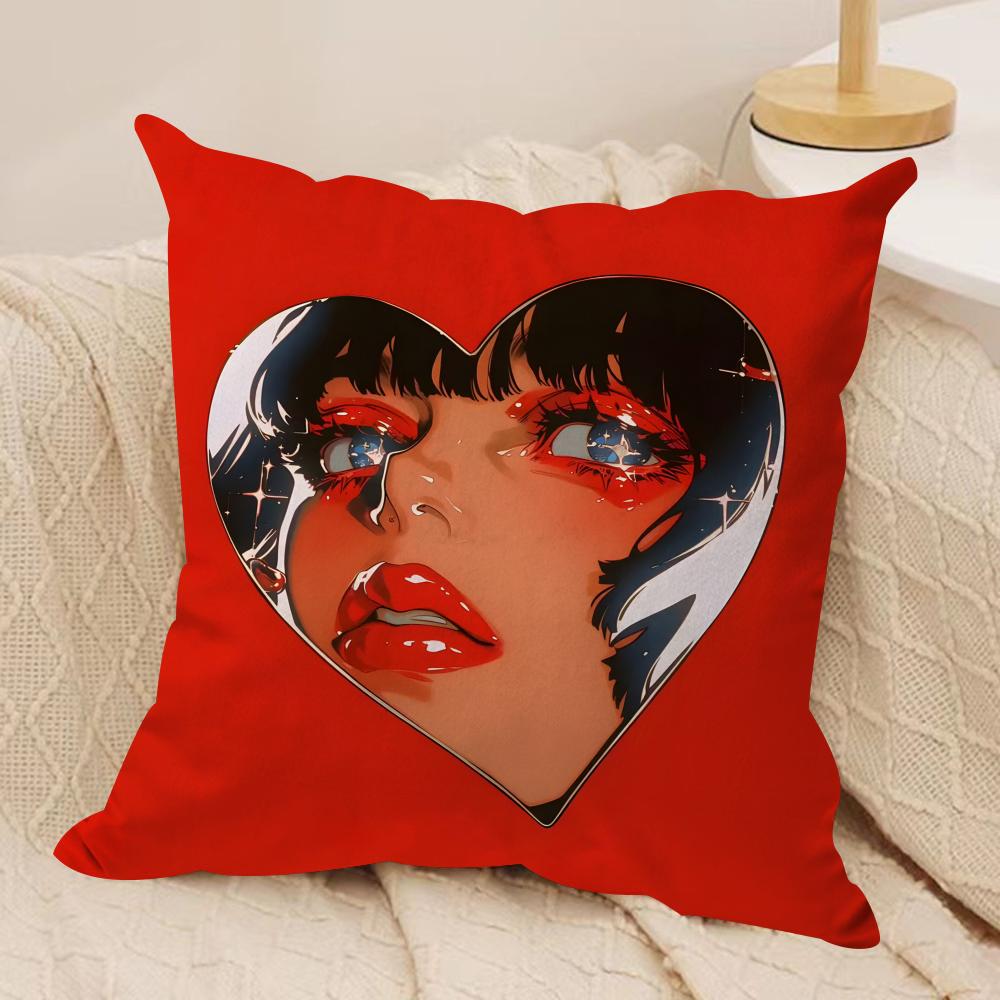 Creative Loving Woman Cushion Cover Soft Plush Fabric Double-Sided Printed Sofa Cushion Cover for All Seasons Home Decor Gift