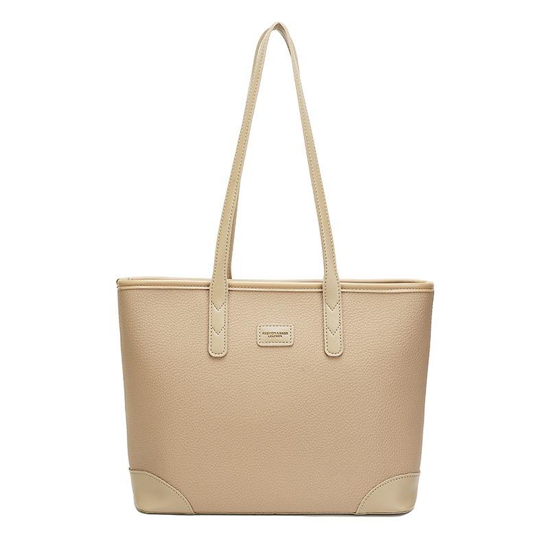 Large-capacity women's tote bag, new contrasting color lychee pattern shoulder bag, hot-selling women's bag, large handbag.