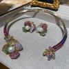Noble And Elegant Color Zirconium Camellia Open Neck Chain Stud Earrings Set, High-End Flower Accessories, Luxurious Atmosphere
