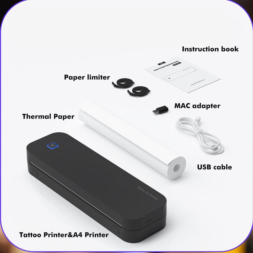 Mały Zestaw Drukarki do Tatuaży Mini Termiczna Przenośna 2600mAh Bezprzewodowa Zestaw Drukarki do Tatuaży z Papierami Transferowymi do Domu Czarny