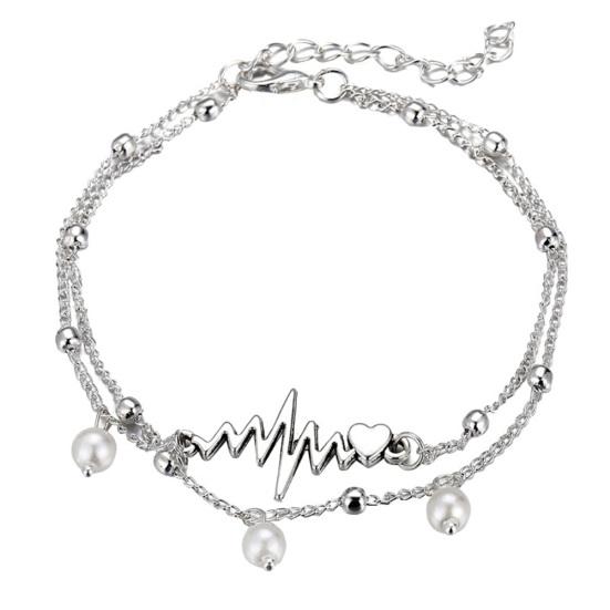 

2 шт./компл. женский браслет на ногу сердцебиение искусственный жемчуг ножной браслет ювелирные изделия на щиколотке