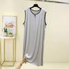 Men Modal Cotton Men Plus Size Night Gown for Summer Solid Color Thin Sleeveless Medium Long Loose Button Vest Style Dress