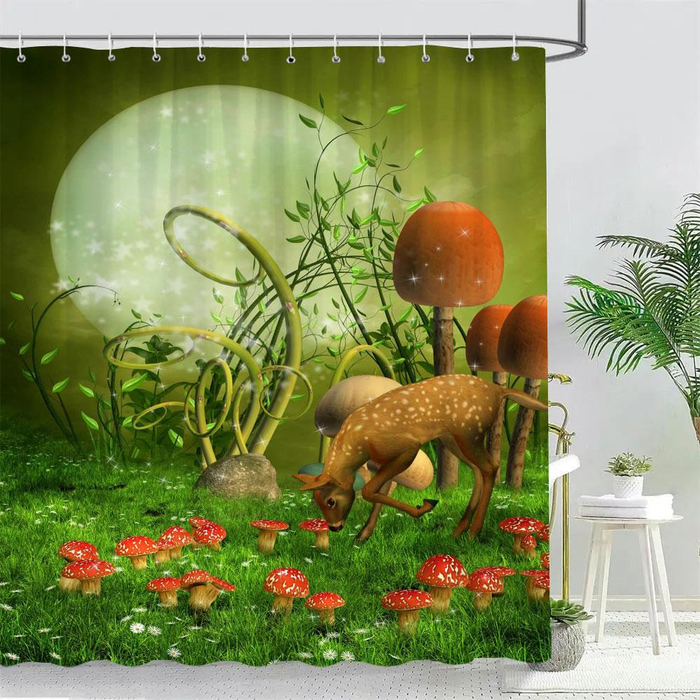 

Фэнтезийный Лесной Грибной Домик Занавеска для душа Милый Мультяшный Узор Полиэстеровая Ткань Детская Занавеска для Ванной Декор для Ванной Комнаты С Крючками 90x180cm