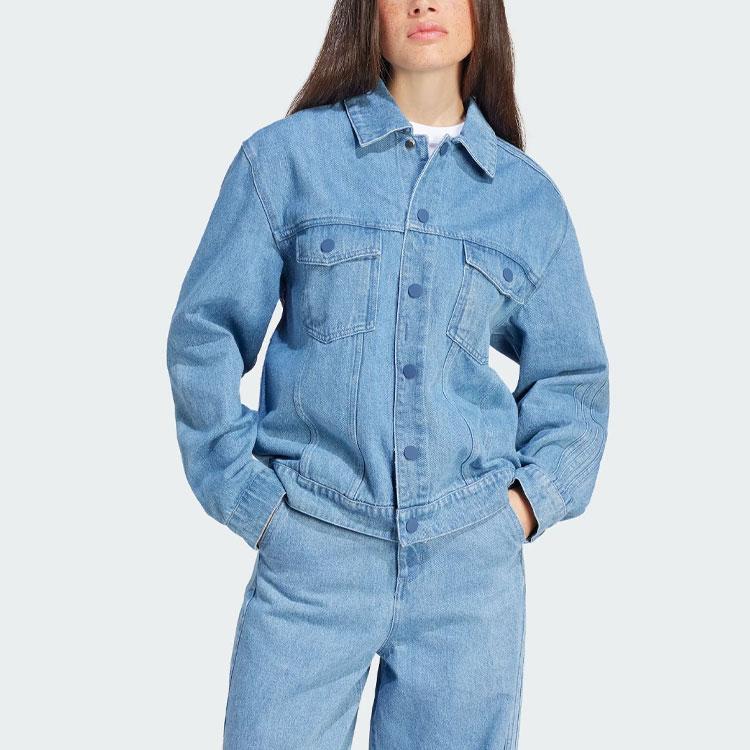 Adidas Originals Kseniaschnaider Jacket Solid Color Loose Fit Single Breasted Sports Denim Jacket Women Jacket Light-Blue IS1742