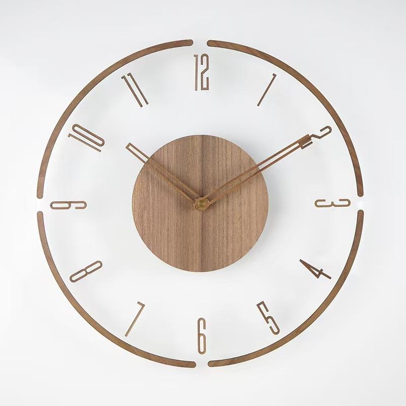 Creative transparent floating digital wall clock,3D wood grain, modern home decoration wall clock background wall