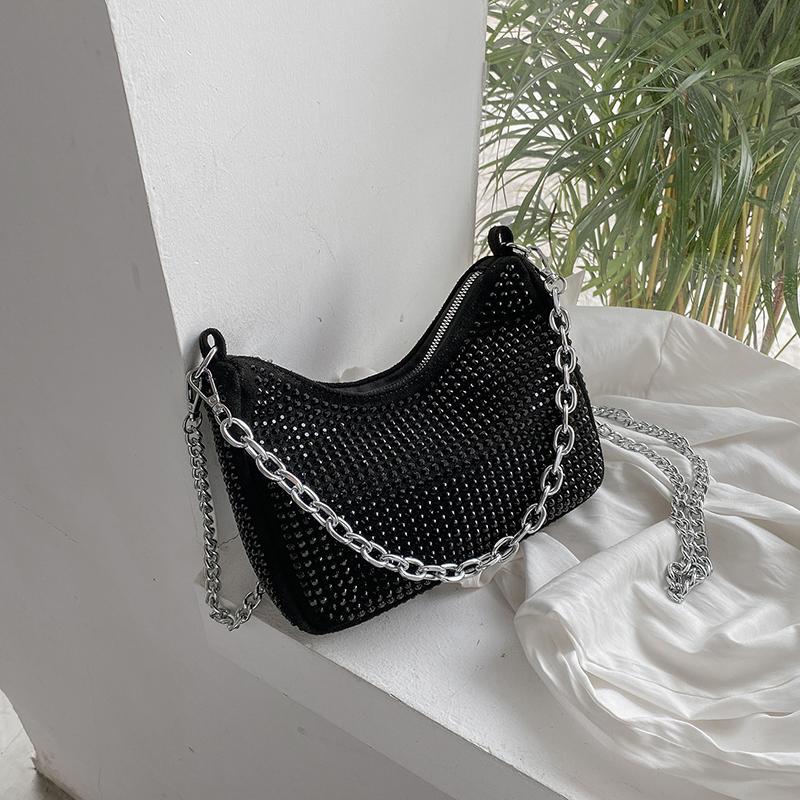 Fashion Rhinestone Crossbody Bag Women Shiny Chain Evening Clutch Totes Casual Lady Shoulder Messenger Pouch
