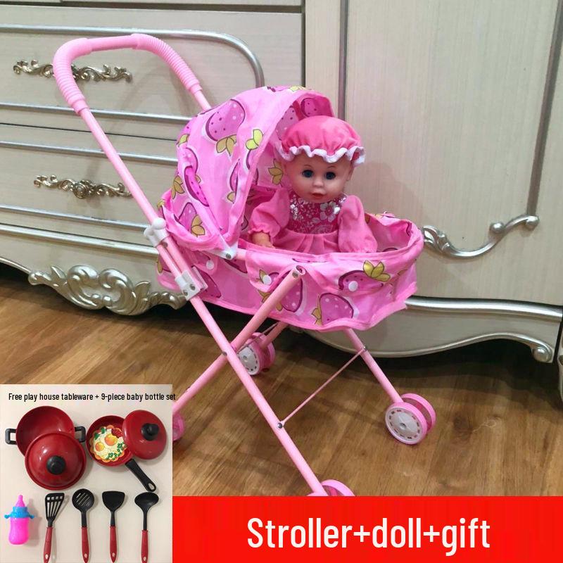 Baby Girl Doll Stroller with Light and Sound - Pretend Play Birthday Gift