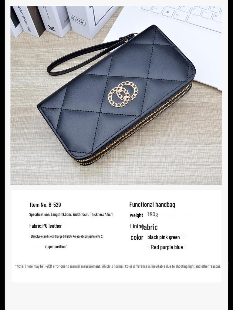 Dámská dlouhá peněženka s dvojitým zipem: Velkokapacitní psaníčko a brašna na mobilní telefon