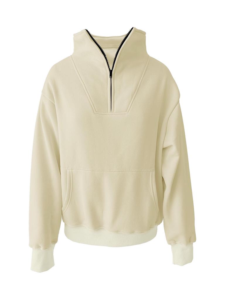 2025 Herbst/Winter Damen Casual Stehkragen Fleece-Sweatshirt mit Taschen und Reißverschluss.