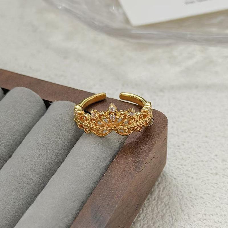 Diamond-Set Retro Light Luxury High-End Medium And Ancient Style Imitation Opal Opening Adjustable Ring Ring