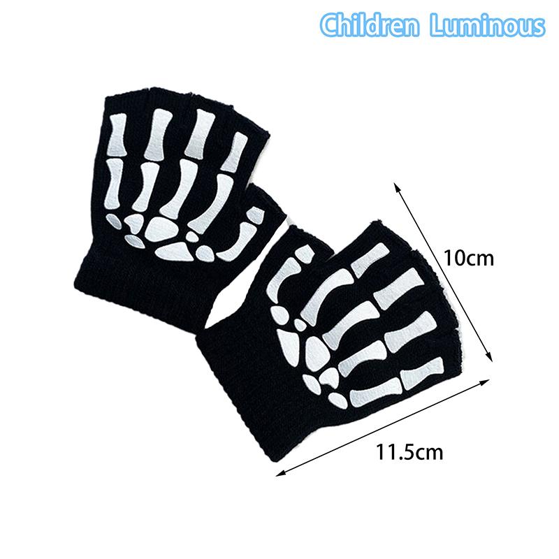 Fashion Halloween Skeleton Ghost Gloves Hat Creative Luminous Half Finger Full Fingers Print Warm Breathable Gloves Gifts