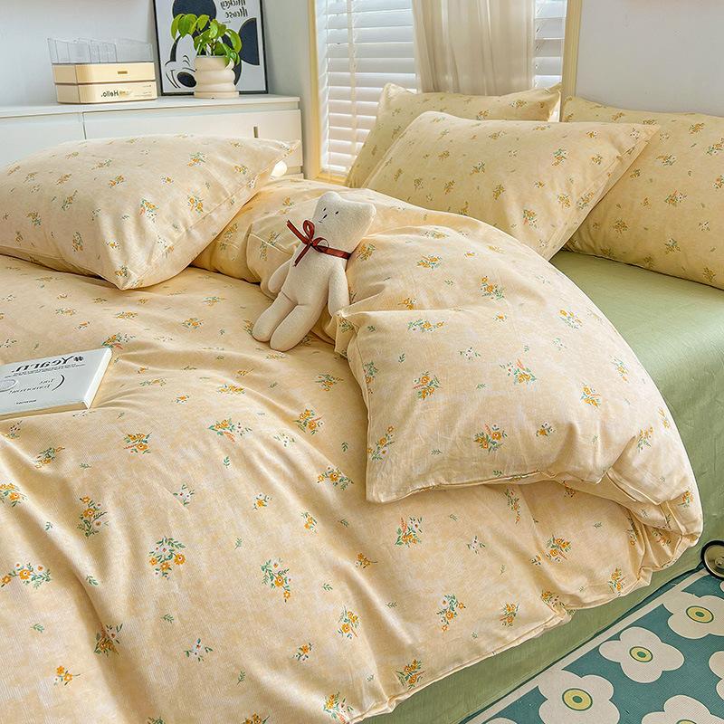 Pure Cotton Printed Four-piece Set, Pure Cotton Bed Sheet, Quilt Cover, Small Fresh Three-piece Set, Bed Home Thickened Quilt Cover