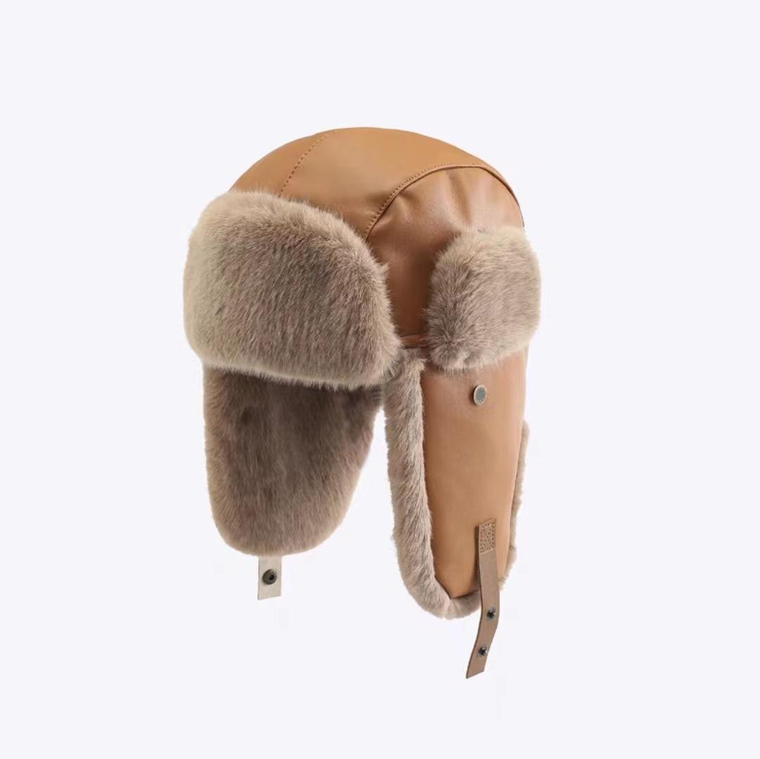 

JYL TS DIY Leather Trapper Hat Men Winter Windproof Warm Ear Protection Hat Faux Leather 1222Mao12296 маджента