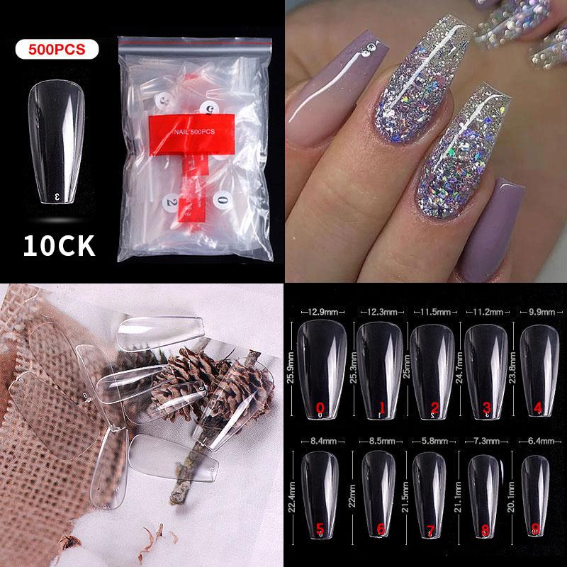 500Pcs/Bagged False Nail Tips Acrylic Practice Nail Capsules Artificial Nails Soft Gel Full Cover Coffin Nail Tips Manicure Tool
